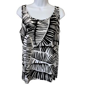 CHICO'S The Ultimate Tee Size 1 US Med Black Palm Leaf Spandex Blend Tank Top